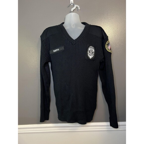 Blauer Duty Sweater Mens 2XL Dark Navy V Neck Rib Knit Shoulder Patch CT DOC - Picture 1 of 8